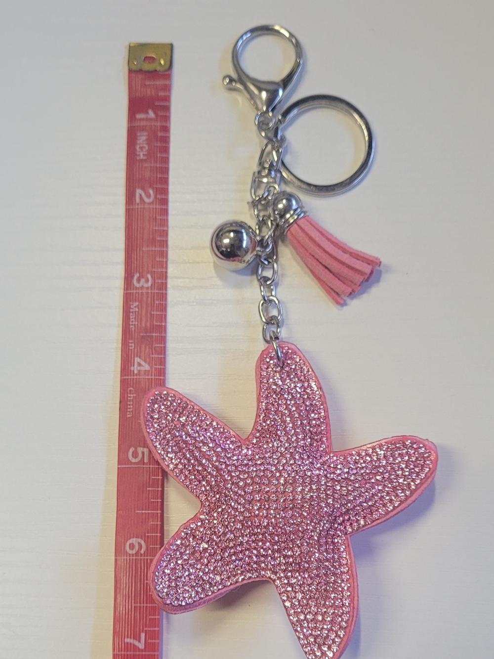 Baby Pink Starfish Keychain Charm with Tassel
